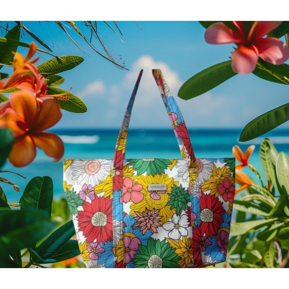 CHOCOLATE NEW YORK EUC FORAL TOTE BAG ZIPPER CLOSURE BEAUTIFUL COLORS VERY CLEAN - Picture 3 of 13